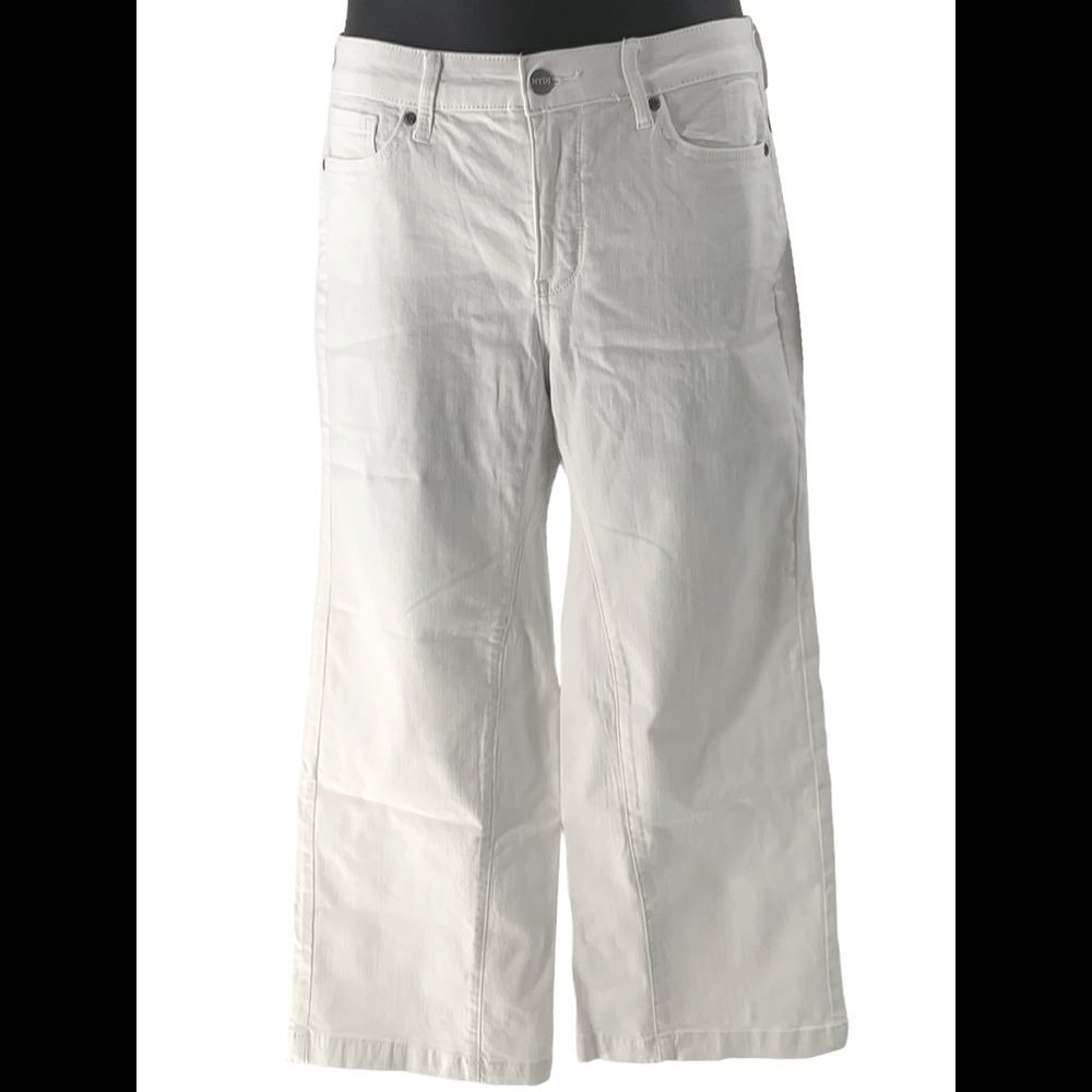 NYDJ Teresa Wide-Leg Ankle Jeans w/ Contoured Seams Optic White - Regular